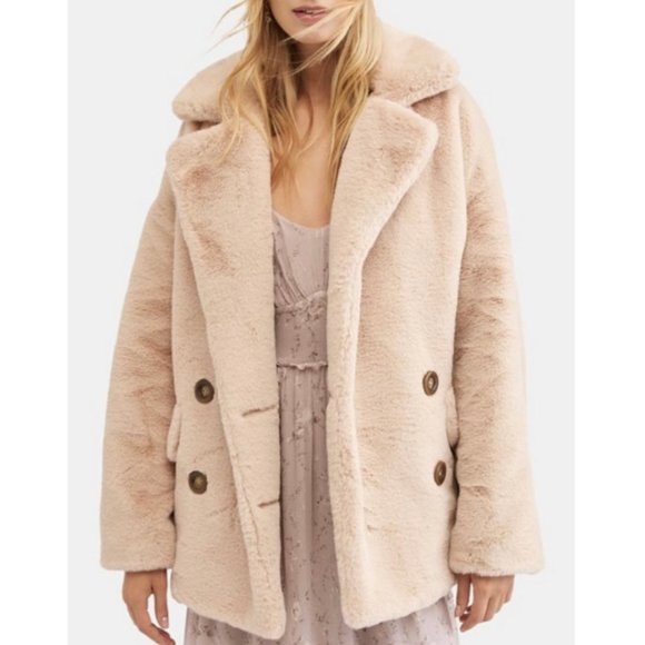 Free People Jackets & Blazers - FREE PEOPLE Kate Faux Fur Coat Jacket In Apricot